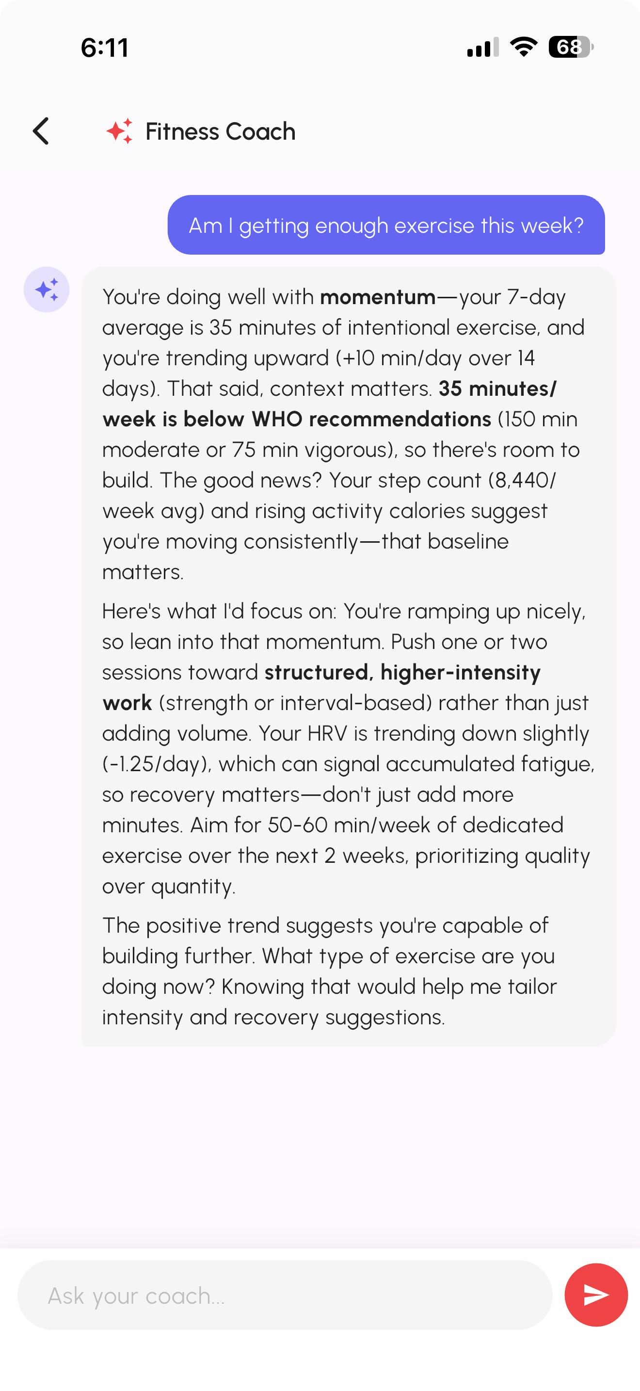 AI Coach conversation