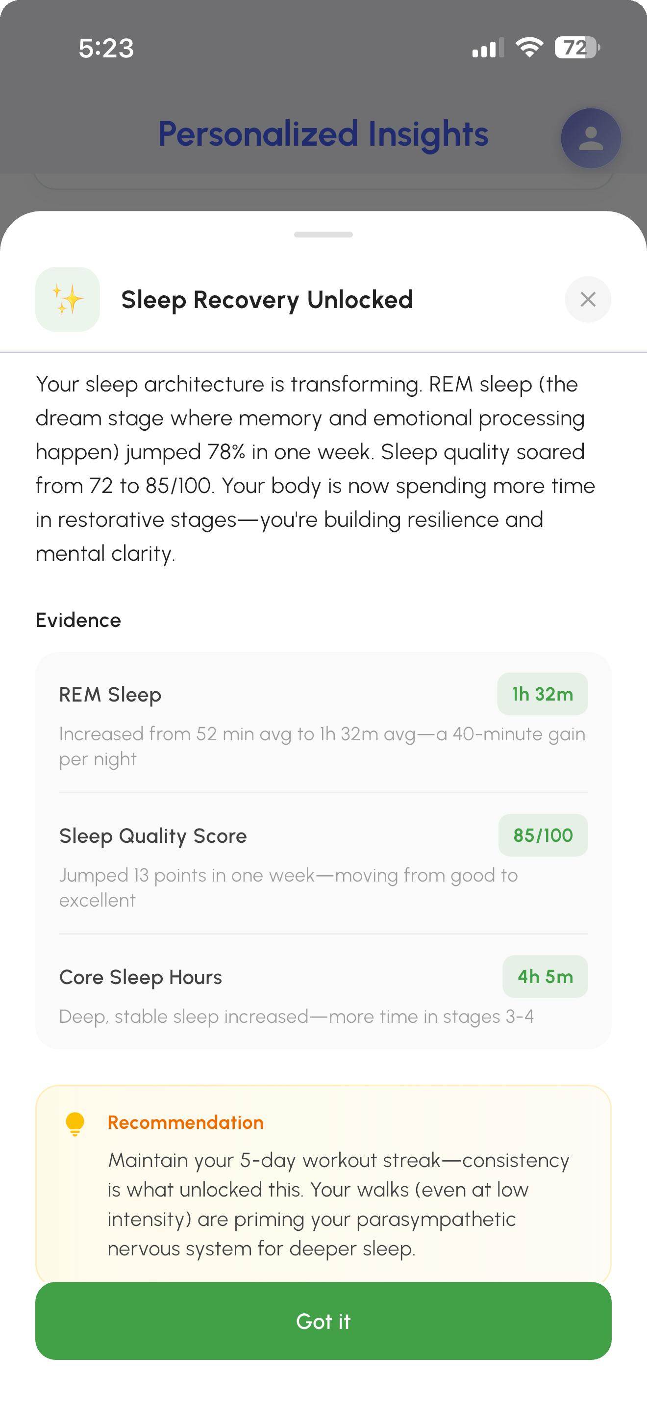 Exercise vs Recovery correlation