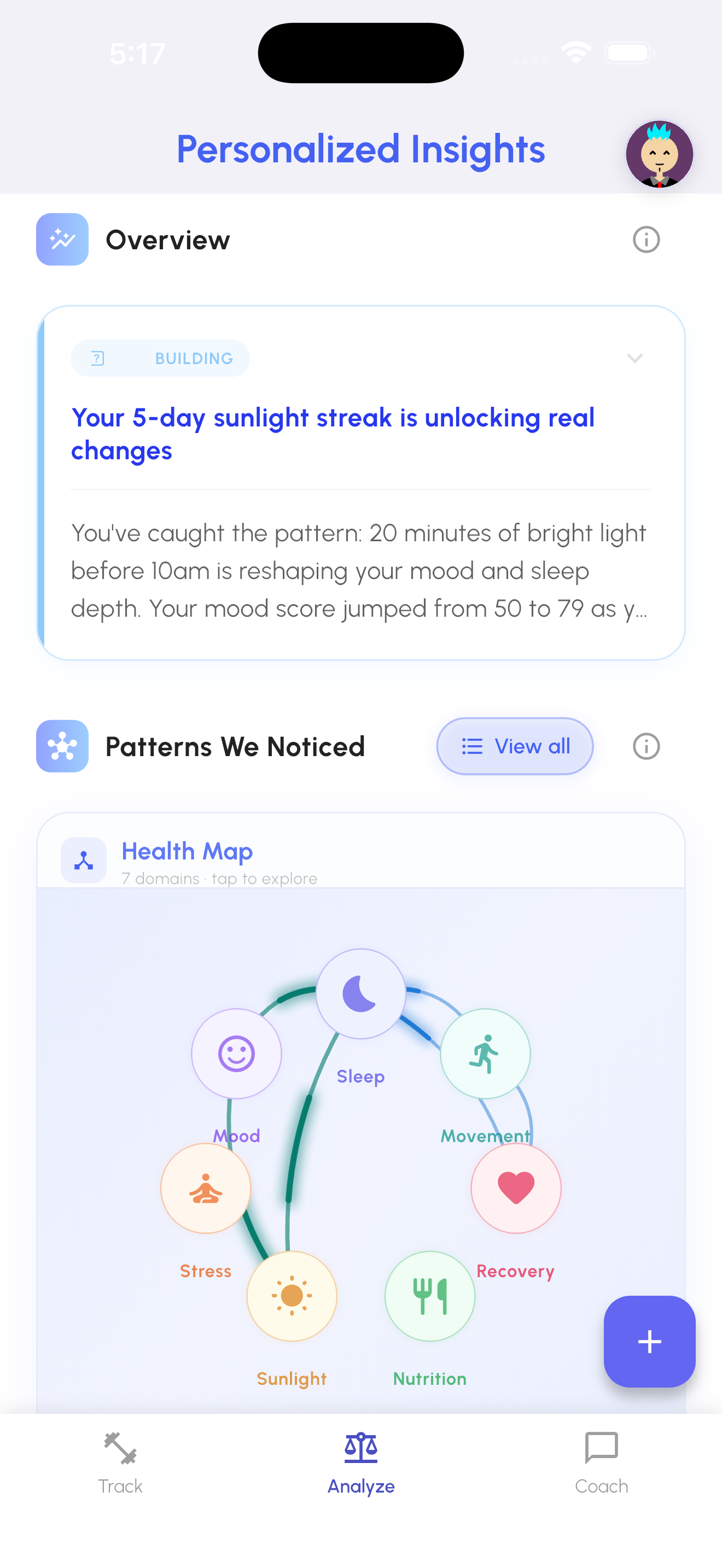 Personalized health plan screen