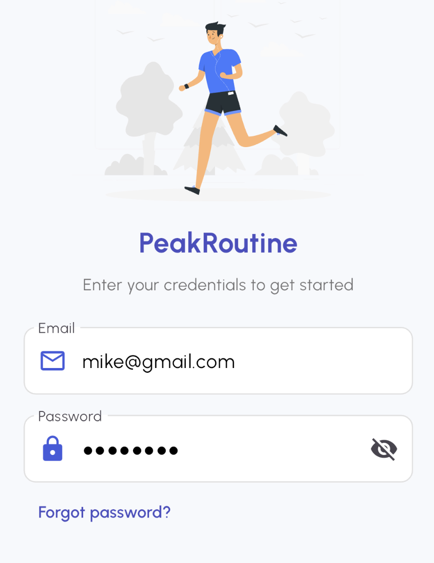 PeakRoutine Login Screen