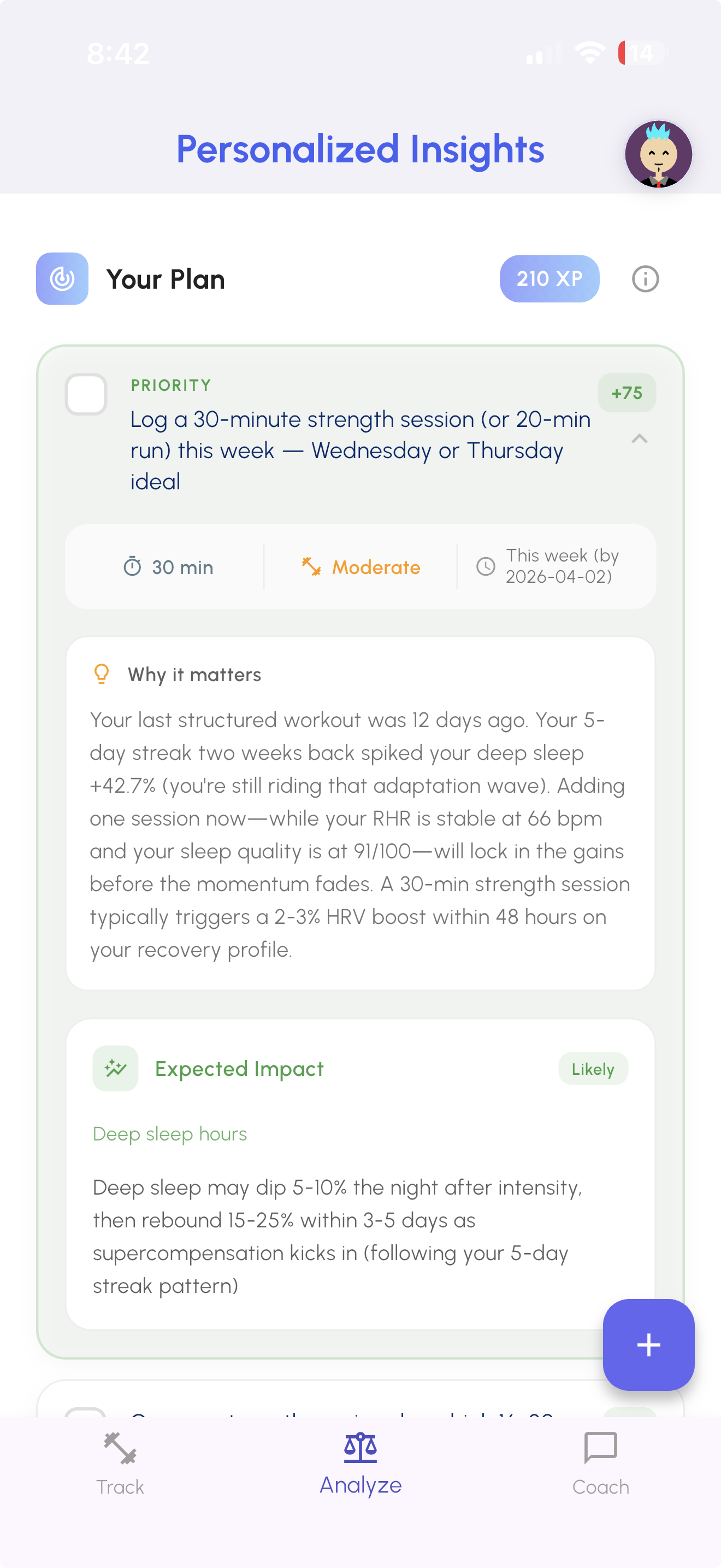 Personalized health plan screen