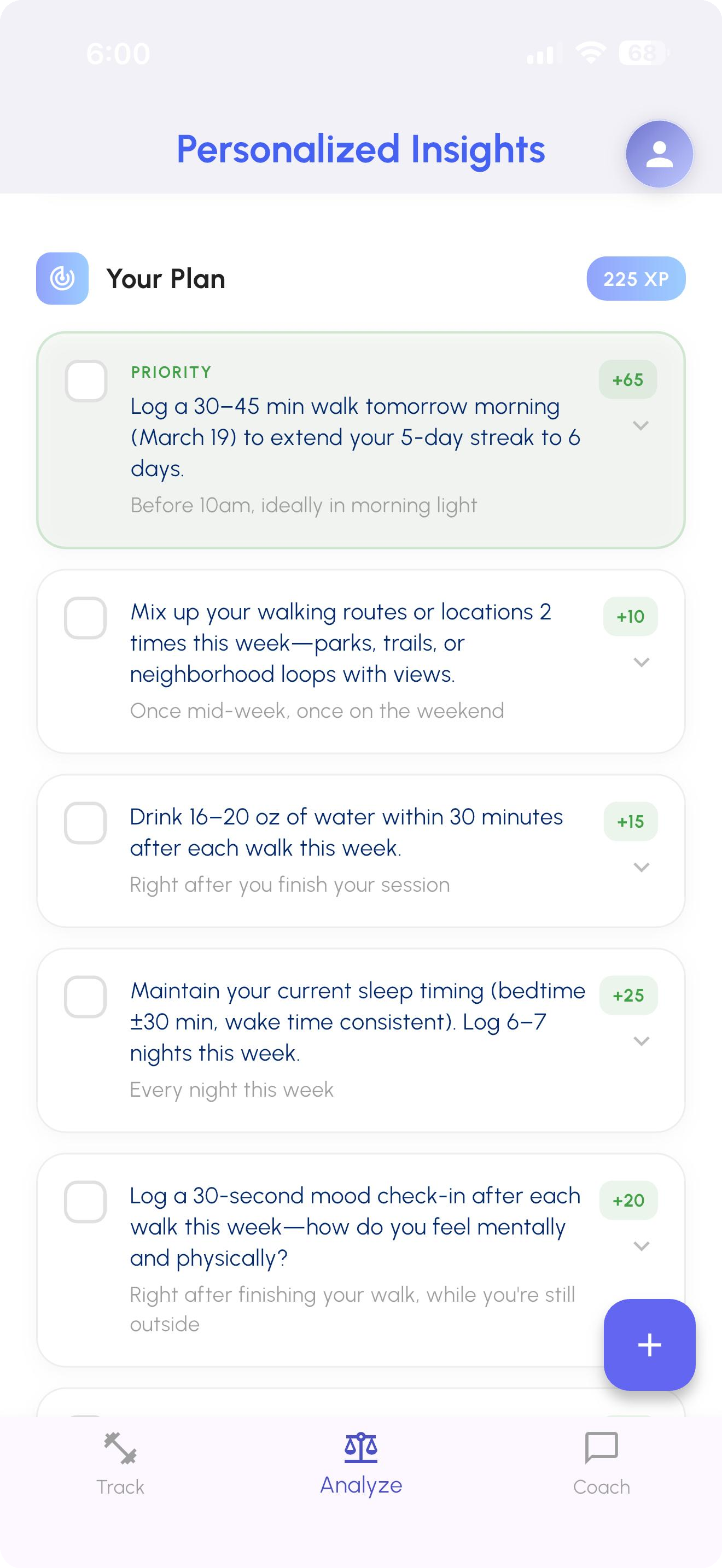 AI Personalized Plan screen