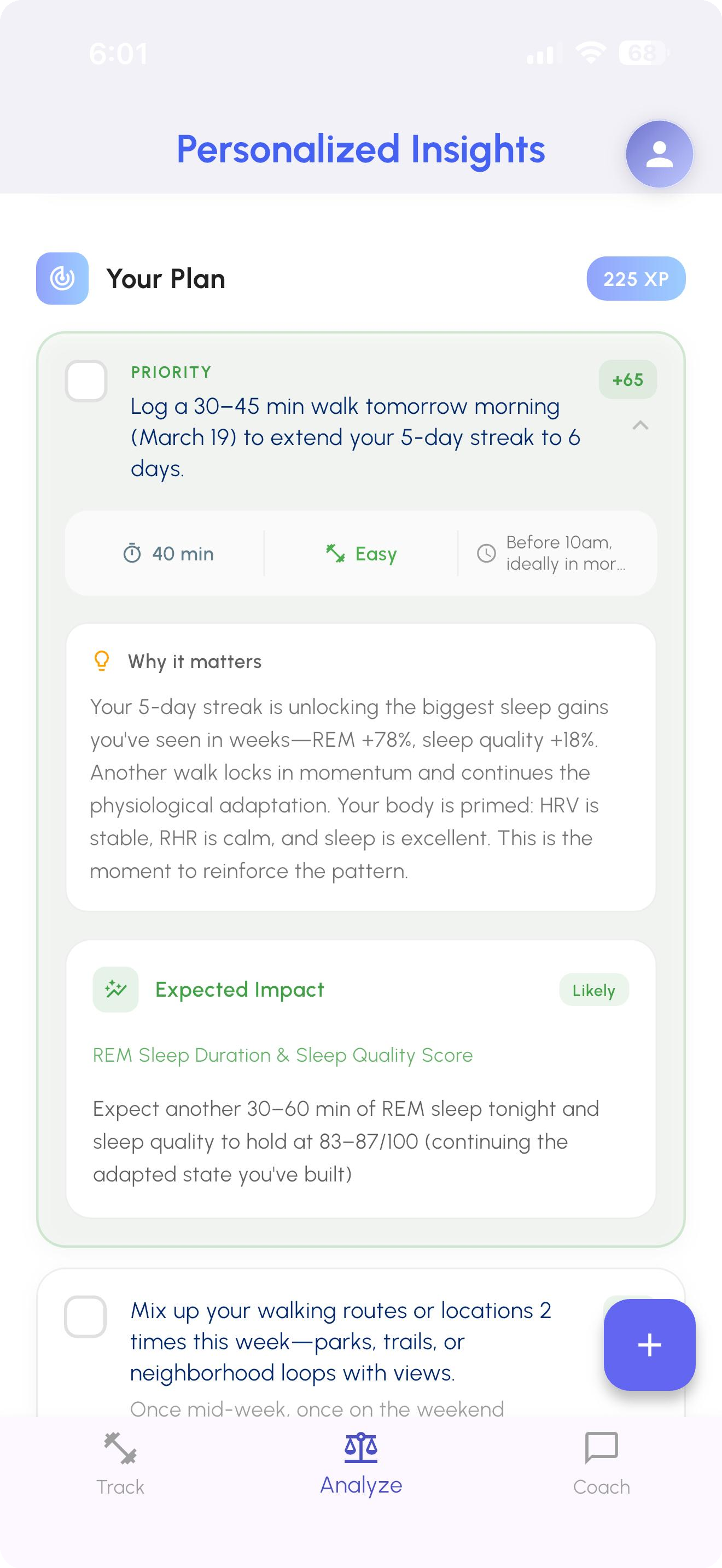 Plan Recommendations screen
